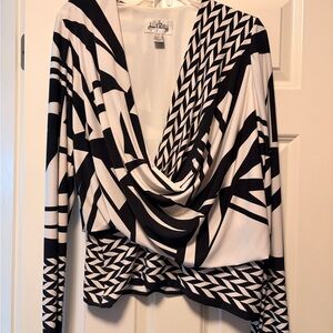 Joseph Ribkoff Elegant Black and White Wrap Blouse